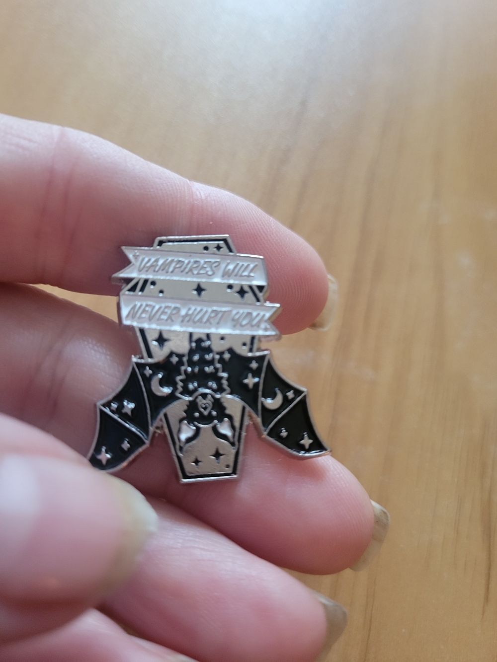 👻BUY 1 GET 1 FREE👻Black Enamel Bat Pin - 'Vampires Will Never Hurt You'
